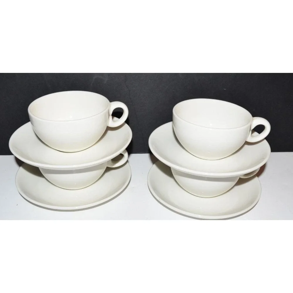 Russel‎ Wright Iroquois  China Set of 4 Cups & Saucers White USA